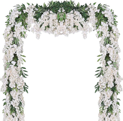 Duovlo 4Pcs 6.6Ft/Piece Imitation Silk Wisteria Garland Hanging Flower Vine for Home Outdoor Garden Ceremony Wedding Arch Floral Decor (Milk White)
