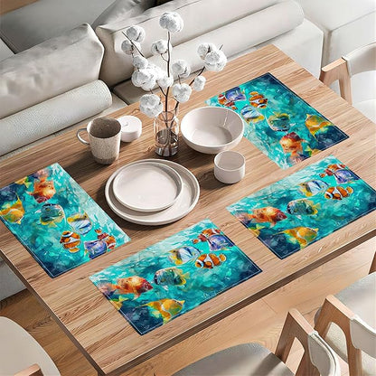 Fishing Placemats Set of 4 Colorful Fish Place Mats Heat Resistant for Dining Table Ocean Animals Fishes Waterproof Washable Table Mats Kitchen Dining Decoration 4 PCS