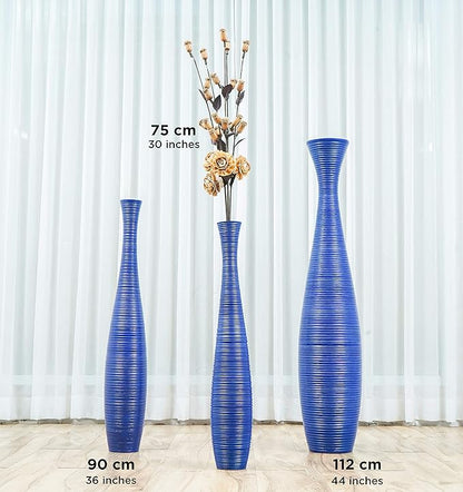 Leewadee Large Blue Home Decor Floor Vase - Wooden 41 inch Tall Farmhouse Decor Flower Holder for Fake Plant and Pampas Grass