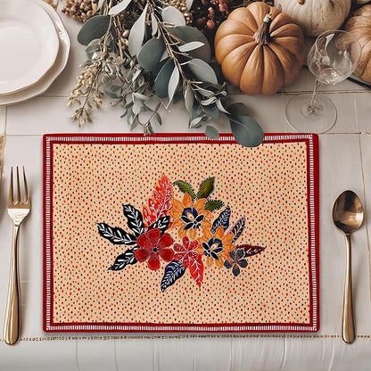 Maison d' Hermine Placemats Set of 4 100% Cotton Washable Cloth Place Mats, Reusable Table Mats for Thanksgiving Christmas Decorations Kitchen Dining Party Wedding Restaurant (Kalahari, 13" x 19")