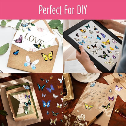 400+ PCS Delicate Butterfly Stickers, Self-Adhesive PVC Vintage Butterfly Stickers for Scrapbook, Journal, Laptop, Envelope, DIY Project, Window, Spring Themed Party Decors