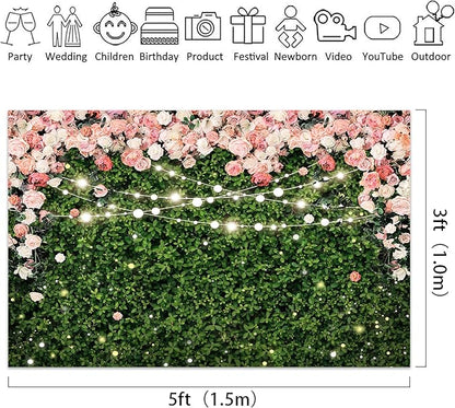 Riyidecor Flower Wall Backdrop Polyester Fabric Pink Rose Floral Blossom Leaves Spring 5Wx3H Feet Birthday Women Girls Photography Background Birthday Wedding Photo Studio Shoot