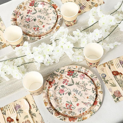 Roshtia 50 Set Floral Party Supplies Flower Paper Plates Napkins Tablewares Disposable Flower Dinnerware for Girls Women Floral Birthday Tea Party Decorations Favors