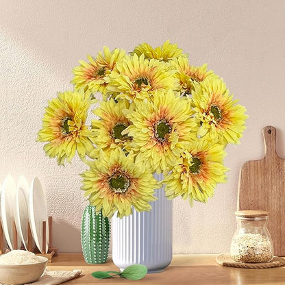 17.5'' Faux Gerbera Daisy Artificial Flowers,10 Pcs Silk Fake Daisies Flowers for Home Kitchen Living Room Bathroom Décor (10, Yellow)