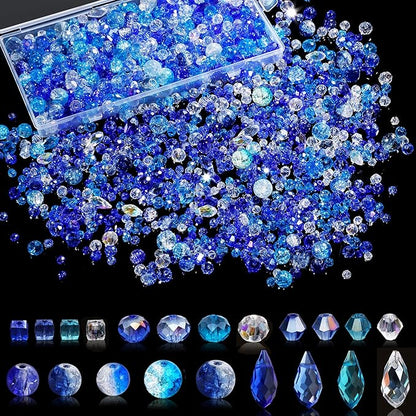 1000pcs Glass Beads for Jewelry Making Colorful Rainbow Craft Crystal Beads with Loose Beads Sparkly Beads for DIY Necklace Bracelet Earring(Blue)