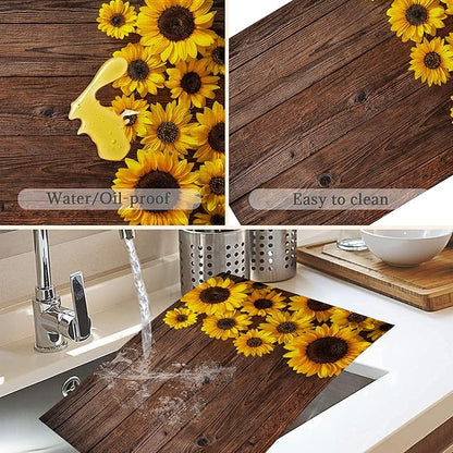 Sunflowers Wooden Placemats Set of 6,Washable Heat Resistant 12×18 Inch Linen Table Mats,Place Mats for Party Outdoor Dining Decor