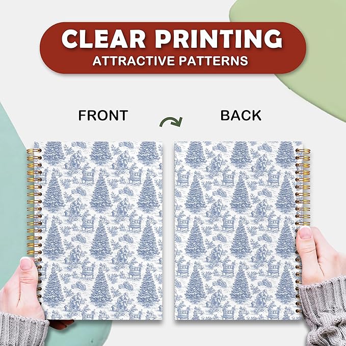 VIIJJUE Blue and White Chinoiserie Christmas Cardinal Notebook Gifts for Women, Vintage French Country Toile de Jouy Journal, Xmas Tree Santa Holiday Hardcover Spiral Notebooks, 5.5x8.3 Inch