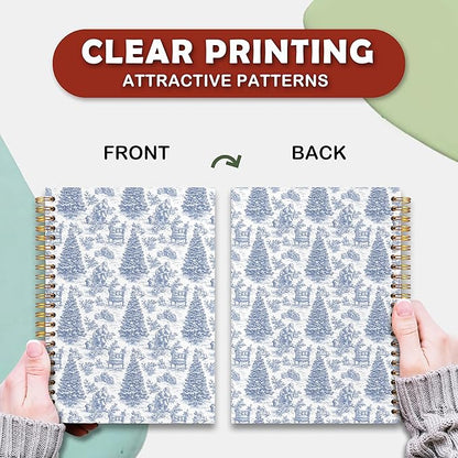 VIIJJUE Blue and White Chinoiserie Christmas Cardinal Notebook Gifts for Women, Vintage French Country Toile de Jouy Journal, Xmas Tree Santa Holiday Hardcover Spiral Notebooks, 5.5x8.3 Inch