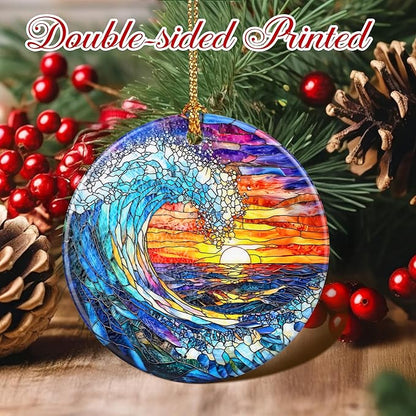 Christmas Ornaments, 2.8 Inch Ceramic Hanging Ornament, Christmas Tree Ornaments, Xmas Decorations, Holiday Decorations, Holiday Party Gifts, and Xmas Gift Ideas - Sunset On The Beach