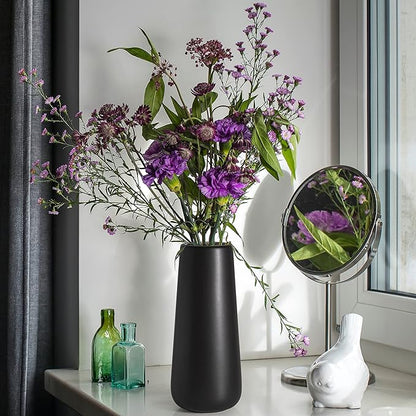 D'vine Dev 11 Inch Ceramic Flower Vase Matte Finishing, Minimalist Design for Home Décor, Bedroom, Living Room, Centerpieces, Office, Ebony Black, VS-XH-E-2