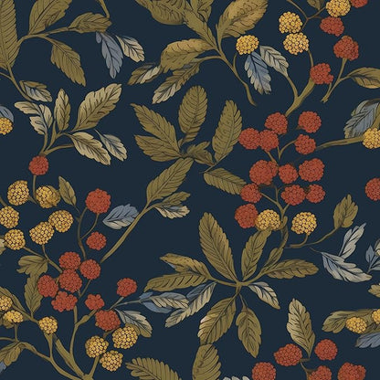 Navy Blue Floral Wallpaper Peel and Stick, Vintage Contact Paper 17.5" x 118", Dark Leaf Botanical Boho Wall Paper Self Adhesive Waterproof Removable for Room Shelve Cabinet Drawer Table Decor