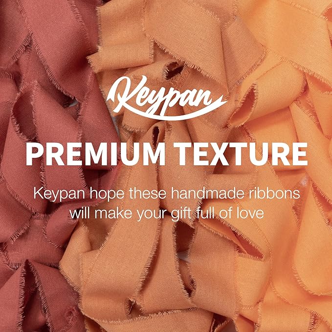 Keypan Orange Fall Ribbon 1-1/2 x 15 Yards Handmade Cotton Frayed Fringe Fabric Ribbons for Crafts Flower Bouquets Gift Wrapping Home DIY Decor