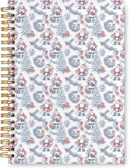 VIIJJUE Blue and White Chinoiserie Christmas Santa Notebook for Women, Vintage French Country Toile de Jouy Journal, Xmas Red Santa Holiday Hardcover Spiral Notebooks, 5.5x8.3 Inch-04