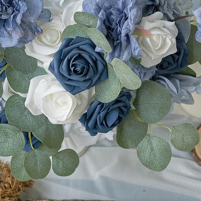 Artificial Flowers, 50pcs Artificial Rose for DIY Wedding Bouquets Centerpieces Arrangements, Navy Blue Foam Roses with Stem for Bridal Shower Party Home Decorations