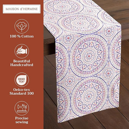 Maison d' Hermine Table Runner 100% Cotton Double Layer Table Runners 108 inches Long Decorative for Home Kitchen Dining Party Baby Shower Wedding Bridal Shower Spring Summer (Mandala, 14.50" x 108")