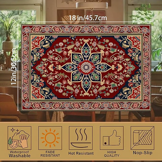 Boho Placemats,Persian Original Tribal Table Mats Set of 6,12x18 Inch,Waterproof Oil-Proof Washable and Reusable Linen placemats Holiday Party Kitchen Table Decorations