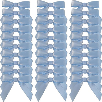 50pcs 1-1/2" Mini Light Blue Satin Ribbon Bows Without Twist Ties for Crafts Gift Wrapping Packing Christmas Baby Shower Decoration (Light Blue)