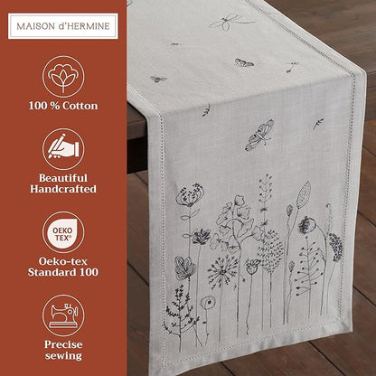 Maison d' Hermine Table Runner 100% Cotton Single Layer Table Runners 72 inches Long Decorative for Home Kitchen Dining Party Baby Shower Wedding Bridal Shower Spring Summer (Flore, 14.50" x 72")