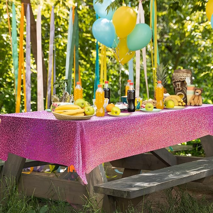 Pink Holographic Laser Tablecloths Hot Pink Shiny Table Covers 40" x 108" Foil Disposable Rectangle Table cloths for Girl Birthday Party Wedding Anniversary Bachelorette Baby Shower Decor