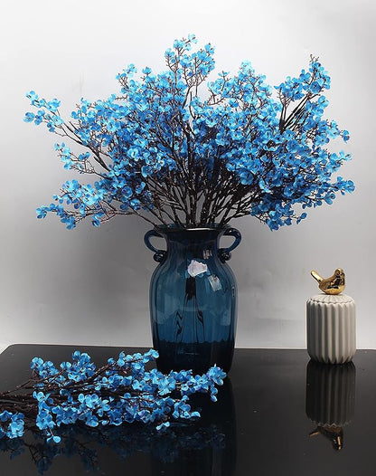 10pcs Babys Breath Artificial Flowers With Vase Gypsophila Bouquet Bulk Fake Spring Silk Flowers Real Touch Faux Floral for Home Bedroom Kitchen Garden Wedding Christmas Party Decor (Blue)
