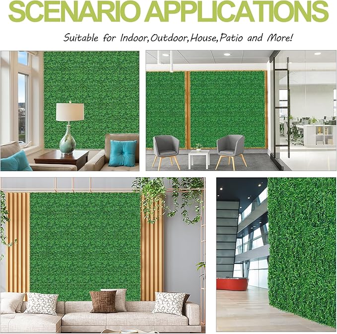 AOKIE 20"X20" Artificial Grass Wall, 24Pcs Boxwood Hedge Wall Panels UV-Anti Grass Backdrop Wall Decor, Greenery Privacy Hedge Screen for Indoor Outdoor Patio Balcony, Party Garden Fence Decor