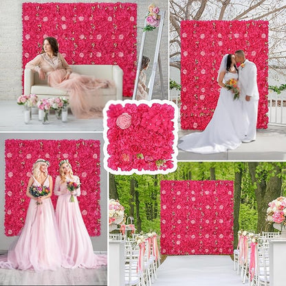 Silk Flowers Wall Rose Red-12Pack Artificial Floral Wall Panels Faux Hydrangea Peony Flower Panels for Wedding Party Event Thanksgiving Decor Photography Home Decor