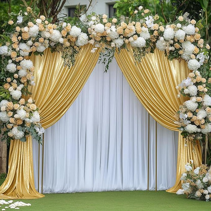 gogoparti 40x10FT Gold Sequin Backdrop Curtain - 8 Panels of 5x10FT Wrinkle-Free Glitter Drapes for Photography, Birthdays, Weddings & Graduations