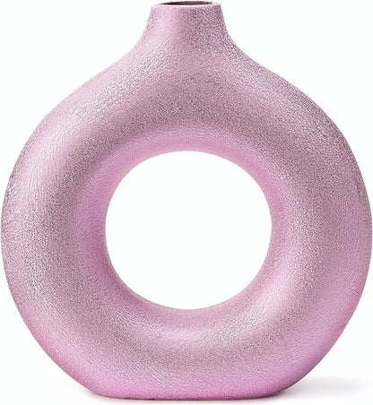 Modern Donut-Shaped Decorative Vases, Handmade Minimalist Boho ins Style, Modern Vase for Home Decor for Wedding Dinner Table Party Living Room Office Bedroom (Purple-Gold, Exra Large)