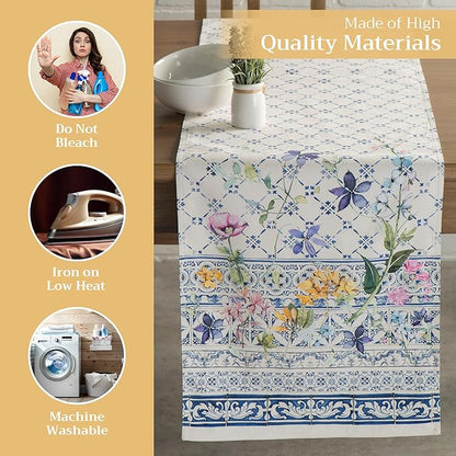Maison d' Hermine Table Runner 100% Cotton Double Layer Table Runners 72 inches Long Decorative for Home Kitchen Dining Party Baby Shower Wedding Bridal Shower Spring Summer (Faience, 14.50" x 72")