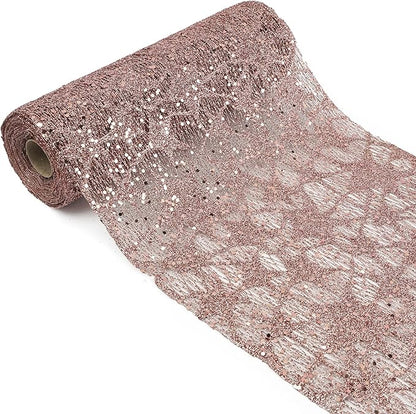 MEEDEE Rose Gold Glitter Mesh Star Web Ribbon 10 Inch Wide by 10 Yards Roll Rose Gold Fabric Ribbon Decorative Mesh Ribbon for Christmas Tree, Garland, Wreaths, Bows, Home Decor