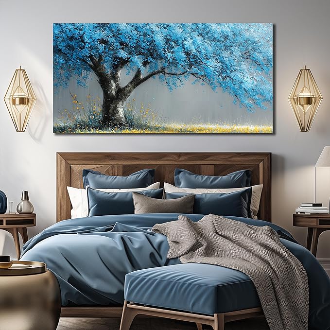 Blue Art Work for Living Room Walls Tree of Life Poster for Bedroom Modern Prints Wall Art for Dining Room Size 29 x 58 Inch