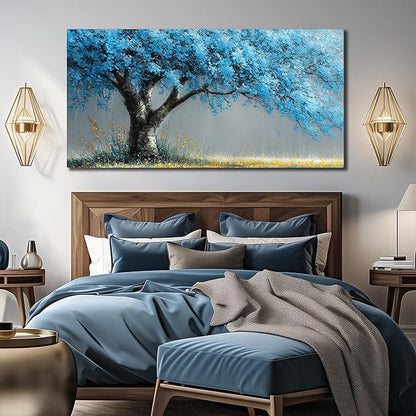 Blue Art Work for Living Room Walls Tree of Life Poster for Bedroom Modern Prints Wall Art for Dining Room Size 29 x 58 Inch
