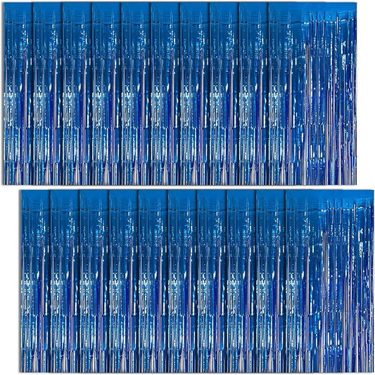 20 Pack Foil Curtain Backdrop Blue Metallic Tinsel Foil Fringe Curtains Photo Booth Props for Birthday Wedding Engagement Baby Shower Bachelorette Christmas Holiday Celebration Party Decorations