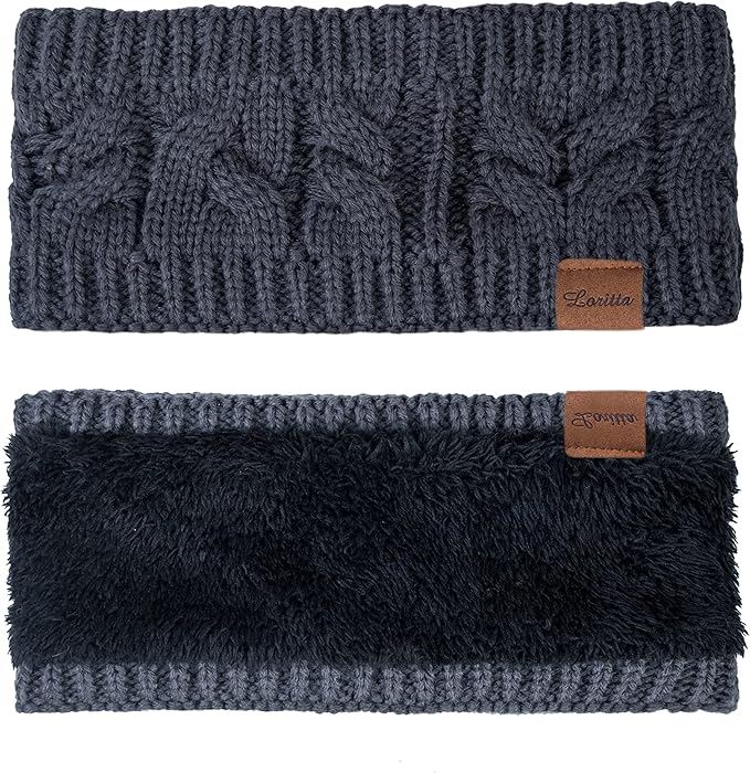 Loritta Womens Ear Warmers Headbands Winter Warm Fuzzy Cable Knit Head Wrap Fleece Lined Gifts