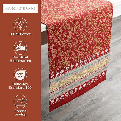 Maison d' Hermine Table Runner 100% Cotton Single Layer Table Runners 72 inches Long for Thanksgiving Christmas Decorations Home Kitchen Dining Party Wedding (Sofia, 14.5" x 72")