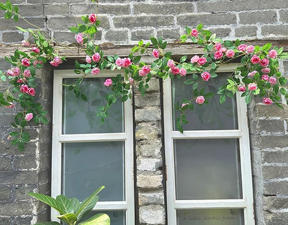 6FT Bendable Pink Rose Flower Garland, Artificial Silk Wild Roses Vine Leaves Hanging Flowers for Wall Fireplace Fence Trellis Wedding Baby Shower Room Home Spring Summer Decor(1PC)