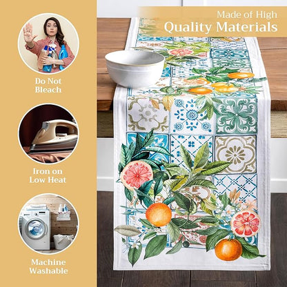Maison d' Hermine Table Runner 100% Cotton Double Layer Table Runners 72 inches Long Decorative for Home Kitchen Dining Party Baby Shower Wedding Bridal Shower Spring Summer (Agrume, 14.50" x 72")
