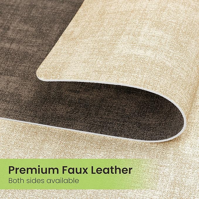 Placemats Set of 6, Faux Leather Heat Resistant Wipeable Placemats, Dual Sided Waterproof Washable Table Mats with Coaster, Suitable for Kitchen, Dining, Table Decor (6, Beige Dark Coffee)