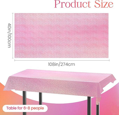 2 pcs Pale Pink Holographic Laser Tablecloths Light Pink Shiny Table Covers 40" x 108" Foil Disposable Rectangle Table cloths for Girl Birthday Party Wedding Anniversary Bachelorette Baby Shower Décor