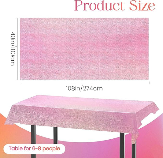 2 pcs Pale Pink Holographic Laser Tablecloths Light Pink Shiny Table Covers 40" x 108" Foil Disposable Rectangle Table cloths for Girl Birthday Party Wedding Anniversary Bachelorette Baby Shower Décor
