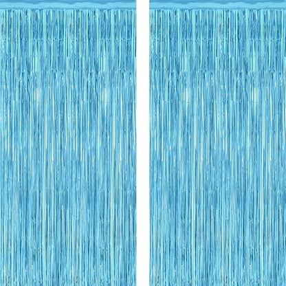 2 Pack Backdrop Curtains, 3.28 Feet x 7.05 Feet Sky Blue Tinsel Backdrop, Metallic Fringe Curtains Foil Tinsel Party Streamer, Winter Backdrop Happy Birthday Party Supplies