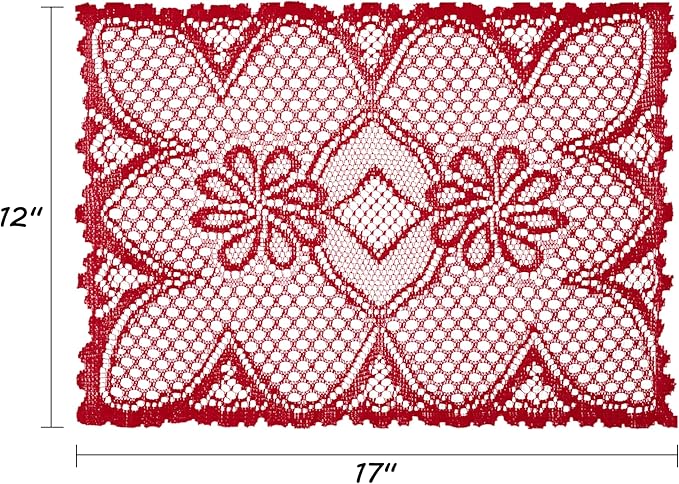 Jayla 2 Pcs Rectangle Lace Placemats for Tables Embroidered Lace Tablemats Vintage Crochet Floral Table Runner Vintage Wedding, Tea Party Decor,12x17 Inch