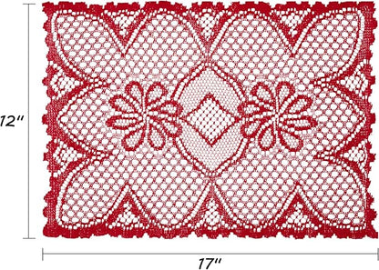 Jayla 2 Pcs Rectangle Lace Placemats for Tables Embroidered Lace Tablemats Vintage Crochet Floral Table Runner Vintage Wedding, Tea Party Decor,12x17 Inch