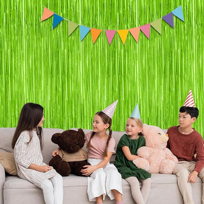 2 Pack Backdrop Curtains, 3.28 Feet x 7.05 Feet Grass Green Fringe Curtains, Metallic Tinsel Backdrop Foil Curtains Streamer, Party Supplies Party Decorations Photo Props