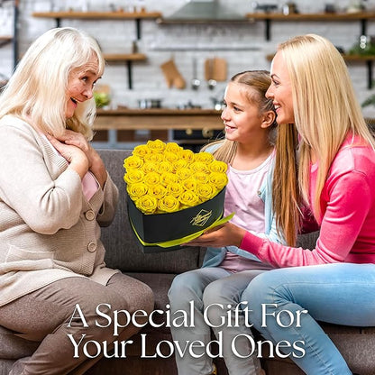 GLAMOUR BOUTIQUE 27 Flower Forever Heart Shape Box - Preserved Roses Gift for Her, Preserved Flowers, Yellow
