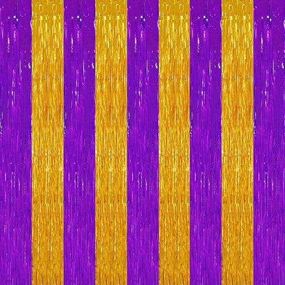 TONIFUL 2Pcs Purple Gold Door Streamers,Green Photo Booth Backdrop,Metallic Streamers Green Foil Fringe Curtains for Birthday,Christmas,New Year,St. Patrick's Day Party Streamers Decor