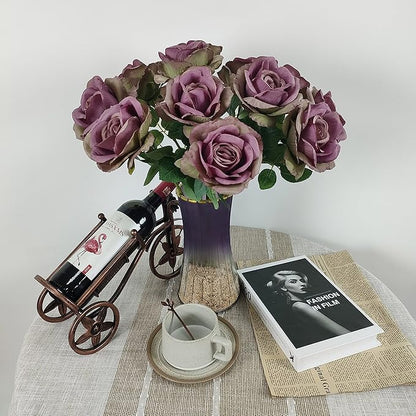 Fall Purple Satin Roses,12 Pcs Purple Roses Flowers, Silk Floral,Artificial Flowers with Stems for Wedding Arrangement Centerpieces Party Home Table Decorations,Flores Artificiales