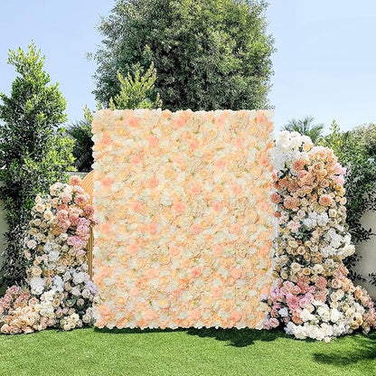 YOUMEHOME Champagne Flower Backdrop - Artificial Flower Wall Panel 12packs Rose Wall Backdrop for Birthday Party Wedding Background Shop Photo Arrangement Decor