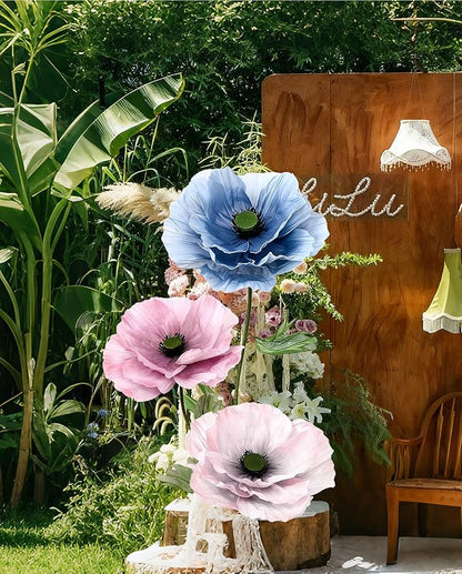 Giant Artificial Flowers 1pack Fake Flowers for Decoration, Fabric Poppy Flower for Wedding Birthday Easter Party Mother's Day Banquet Photography Props Garden Shop Window Display Decor (Light Purple)