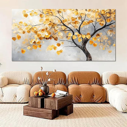 Tarfupth Gold Tree of Life Wall Art for Living Room Tree Leaves Large Artwork for Bedroom Office Kitchen Modern Canvas Prints 29x58 Inch